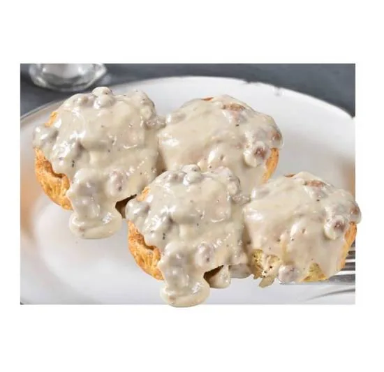 Biscuits and sausage gravy, full order, served at Doughboys Donuts